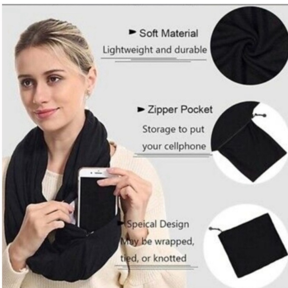 🆕 NWT Beyond Yoga Hidden Pocket Infinity Scarf Black Ultra Soft